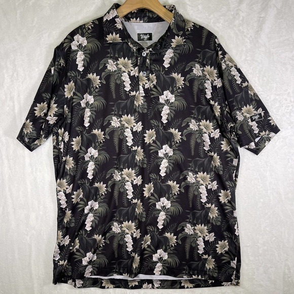 Waggle Men's XL Short Sleeve Golf Polo Shirt Quick Dry Black Panther Floral - Picture 2 of 5